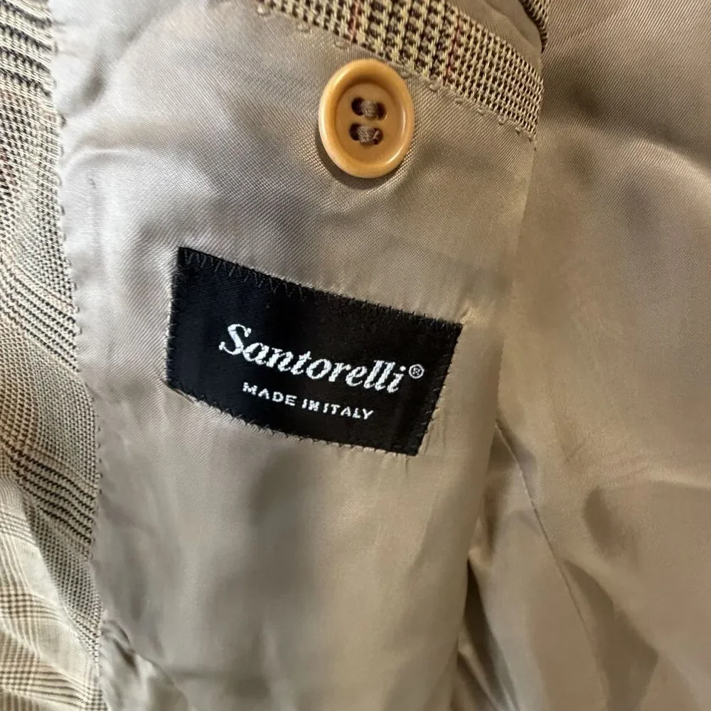 Vintage Santorelli Giorgio3 Mens 40R Wool Blazer Glen Plaid Made Italy 3 Button